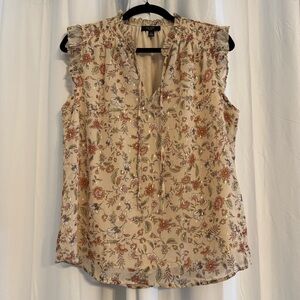 Haver London Sleeveless Floral Peasant Blouse Ruffle Shoulder V-Neck Women’s Med